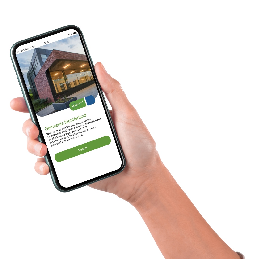 Hand met iPhone met gemeente app