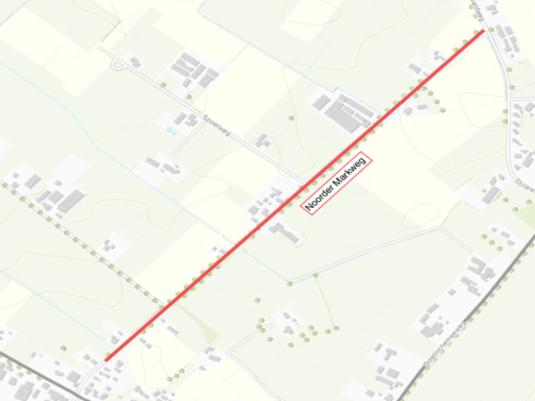 kaartje met afsluiting noorder markweg in loerbeek