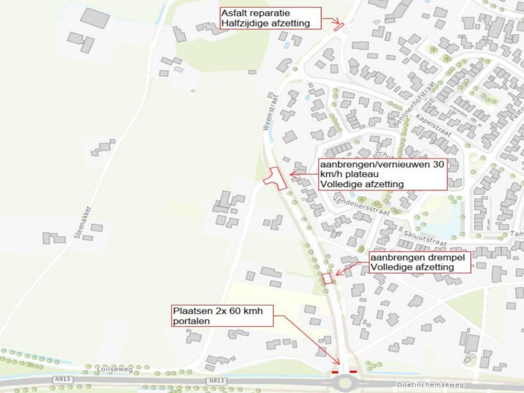 Kaartje asfaltonderhoud Weemstraat in Loil